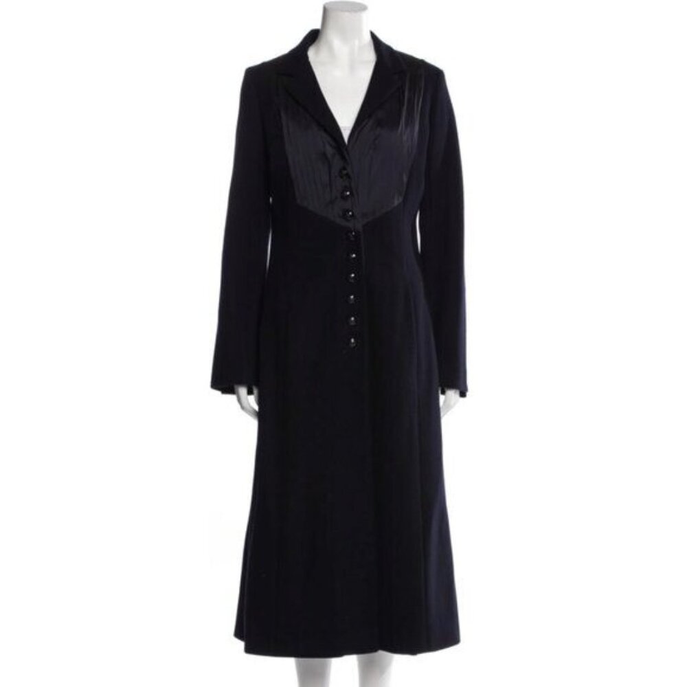 L'wren Scott Tuxedo Terrace Coat Women's Size 46 Dark Blue Wool Long Runway 2010